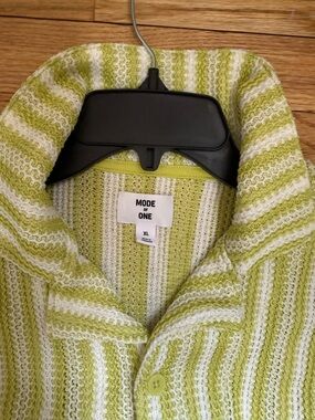 Mode of One Striped Knit Cardigan - Lime Green & White